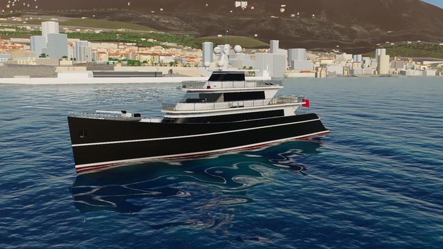 The Luxury yacht 50, a modern plumb-bow yacht, in Yacht Skipper