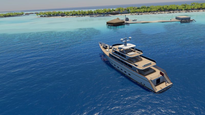 A 62&nbsp;m superyacht in the turquoise lagoon of Malé atoll in the Maldives, in Yacht Skipper